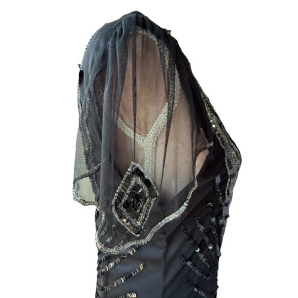 Gatsbylady London Black Beaded Sequin 1920s Flapper Dress Art Deco Formal Size 6 - Picture 7 of 16
